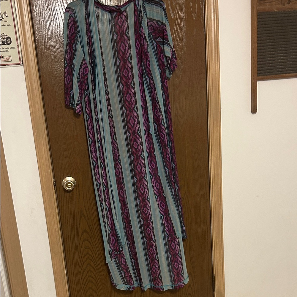 Crazy Train Teal and Purple Striped Aztec duster one size